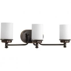 Glide Collection 3-Light Rubbed Bronze Etched Opal Glass Coastal Bath Vanity Light by Progress Lighting