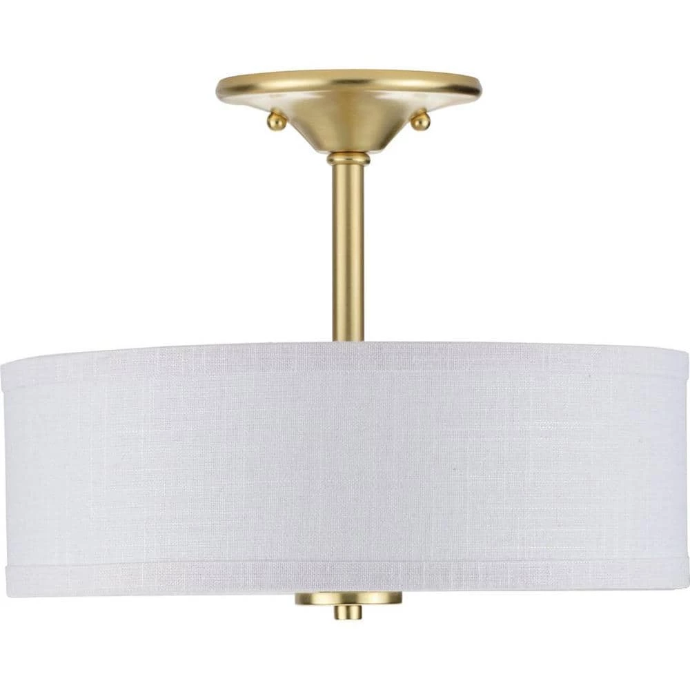 Inspire Collection 2-Light Satin Brass Summer Linen Shade New Traditional Semi-Flush Light by Progress Lighting 4 Inspire Collection 2-Light Satin Brass Summer Linen Shade New Traditional Semi-Flush Light by Progress Lighting - Image 2