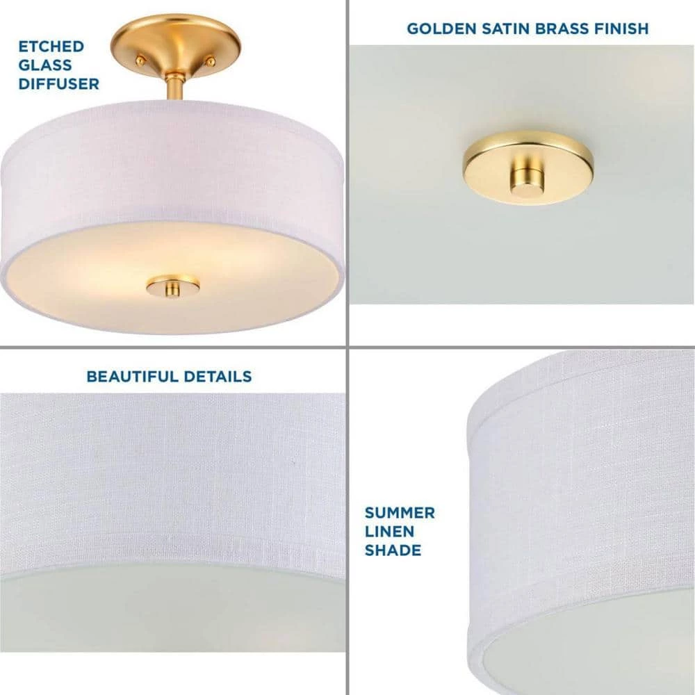 Inspire Collection 2-Light Satin Brass Summer Linen Shade New Traditional Semi-Flush Light by Progress Lighting 8 Inspire Collection 2-Light Satin Brass Summer Linen Shade New Traditional Semi-Flush Light by Progress Lighting - Image 6
