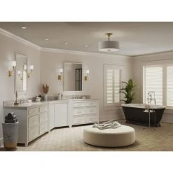 Inspire Collection 2-Light Satin Brass Summer Linen Shade New Traditional Semi-Flush Light by Progress Lighting 14 Inspire Collection 2-Light Satin Brass Summer Linen Shade New Traditional Semi-Flush Light by Progress Lighting -Progress Lighting Shop satin brass progress lighting flush mount lights p350129 012 4f 1000