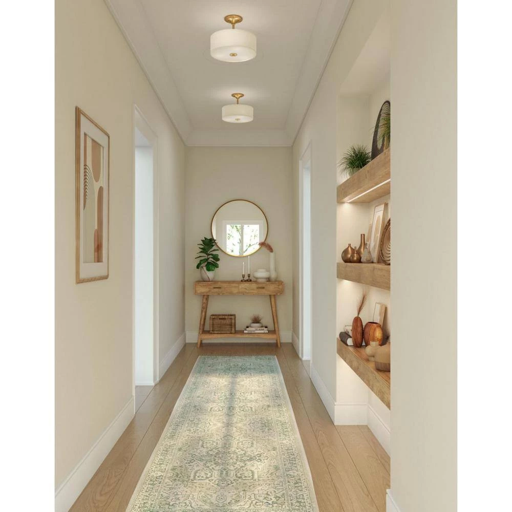 Inspire Collection 2-Light Satin Brass Summer Linen Shade New Traditional Semi-Flush Light by Progress Lighting 5 Inspire Collection 2-Light Satin Brass Summer Linen Shade New Traditional Semi-Flush Light by Progress Lighting - Image 3