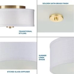 Inspire Collection 2-Light Satin Brass Summer Linen Shade Transitional Kitchen Ceiling Light Drum Flush Mount by Progress Lighting -Progress Lighting Shop satin brass progress lighting flush mount lights p350130 012 4f 1000