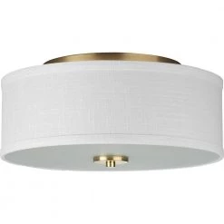 Inspire Collection 2-Light Satin Brass Summer Linen Shade Transitional Kitchen Ceiling Light Drum Flush Mount by Progress Lighting