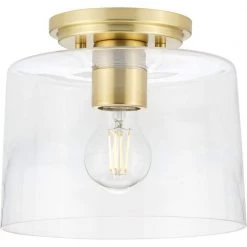 Adley Collection 1-Light Satin Brass Clear Glass New Traditional Flush Mount Light by Progress Lighting
