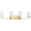 Cowan 33.5 in. 4-Light Satin Brass Vanity Light with Etched Glass Shades Modern for Bath and Vanity by Progress Lighting -Progress Lighting Shop satin brass progress lighting vanity lighting p300371 012 64 1000