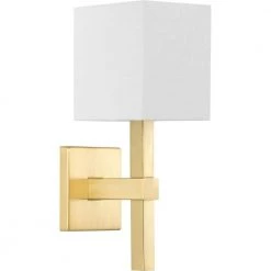 Metro 5.5 in. 1-Light Satin Brass New Traditional Wall Sconce with Summer Linen Shade by Progress Lighting
