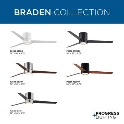 Braden 56 in. Integrated LED Indoor Satin White Mid-Century Modern Ceiling Fan with Light Kit by Progress Lighting -Progress Lighting Shop satin white progress lighting ceiling fans with lights p2588 2830k fa 1000