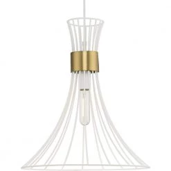 Lorin Collection 18 in. 1-Light Satin White Brushed Bronze Contemporary Pendant for Kitchen by Progress Lighting