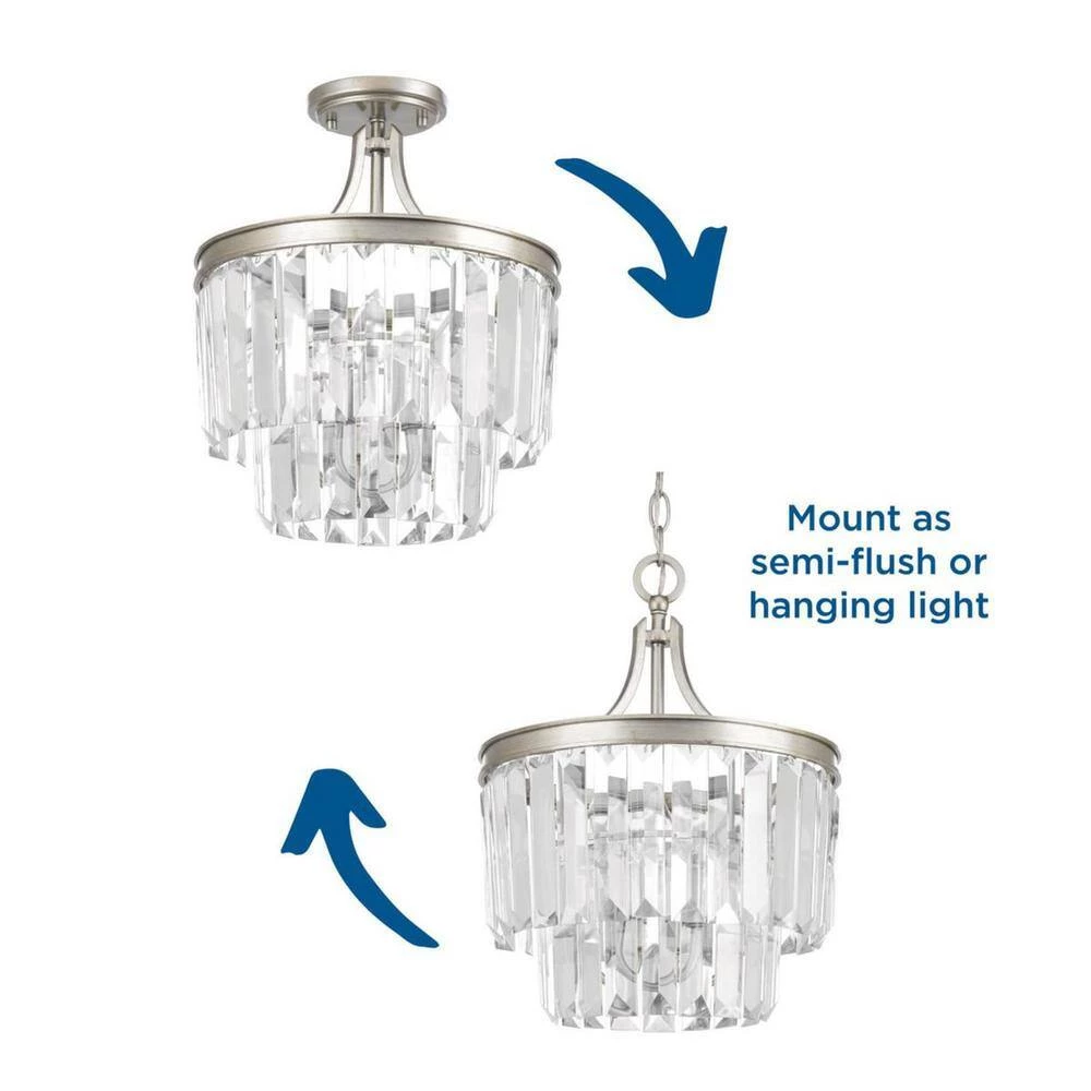 Glimmer Collection 3-Light Silver Ridge Semi-Flush Mount by Progress Lighting 6 Glimmer Collection 3-Light Silver Ridge Semi-Flush Mount by Progress Lighting - Image 4