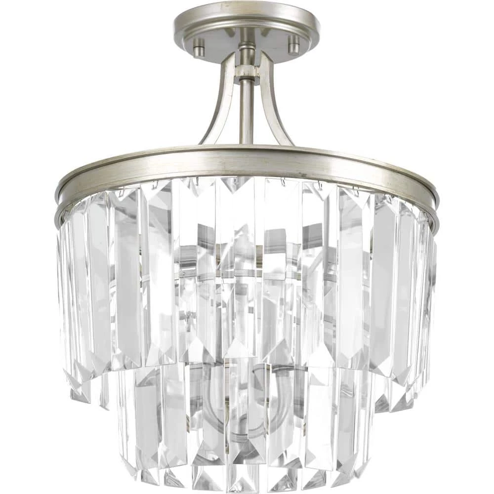 Glimmer Collection 3-Light Silver Ridge Semi-Flush Mount by Progress Lighting 3 Glimmer Collection 3-Light Silver Ridge Semi-Flush Mount by Progress Lighting