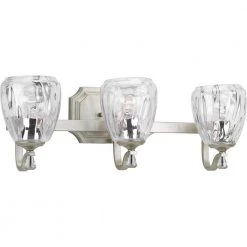 Anjoux Collection 3-Light Silver Ridge Clear Water Glass Luxe Bath Vanity Light by Progress Lighting