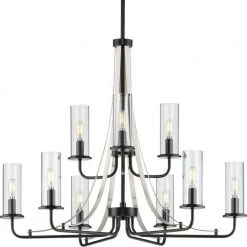 Riley Collection 9-Light Matte Black Clear Glass New Traditional Chandelier Light by Progress Lighting
