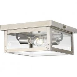 Union Square Collection 2-Light Stainless Steel Clear Flat Glass Farmhouse Outdoor Close-to-Ceiling Light by Progress Lighting -Progress Lighting Shop stainless steel progress lighting outdoor flush mount lights p550007 135 1f 1000