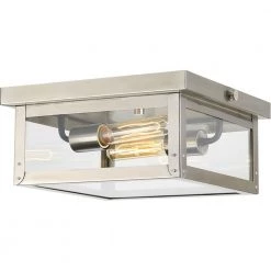 Union Square Collection 2-Light Stainless Steel Clear Flat Glass Farmhouse Outdoor Close-to-Ceiling Light by Progress Lighting -Progress Lighting Shop stainless steel progress lighting outdoor flush mount lights p550007 135 4f 1000