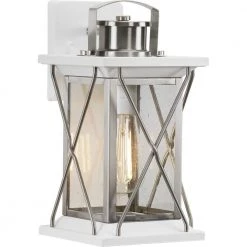 Barlowe Collection 1-Light Stainless Steel Clear Seeded Glass Farmhouse Outdoor Small Wall Lantern Light by Progress Lighting