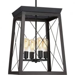 Briarwood 21 in. 4-Light Textured Black Farmhouse Foyer Chandelier with Painted Ceruse Black Oak Frame by Progress Lighting