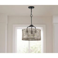 Lavelle Collection 15-5/8 in. 3-Light Natural Rattan Textured Black Global Semi-Flush Mount or Hanging Ceiling Light by Progress Lighting -Progress Lighting Shop textured black progress lighting flush mount lights p350183 031 1f 1000