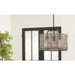 Lavelle Collection 15-5/8 in. 3-Light Natural Rattan Textured Black Global Semi-Flush Mount or Hanging Ceiling Light by Progress Lighting -Progress Lighting Shop textured black progress lighting flush mount lights p350183 031 4f 1000