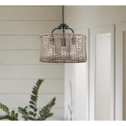 Lavelle Collection 15-5/8 in. 3-Light Natural Rattan Textured Black Global Semi-Flush Mount or Hanging Ceiling Light by Progress Lighting -Progress Lighting Shop textured black progress lighting flush mount lights p350183 031 66 1000