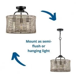 Lavelle Collection 15-5/8 in. 3-Light Natural Rattan Textured Black Global Semi-Flush Mount or Hanging Ceiling Light by Progress Lighting -Progress Lighting Shop textured black progress lighting flush mount lights p350183 031 77 1000