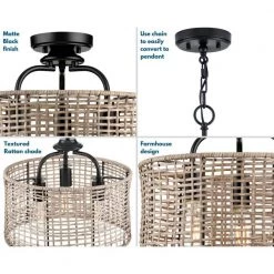 Lavelle Collection 15-5/8 in. 3-Light Natural Rattan Textured Black Global Semi-Flush Mount or Hanging Ceiling Light by Progress Lighting -Progress Lighting Shop textured black progress lighting flush mount lights p350183 031 a0 1000