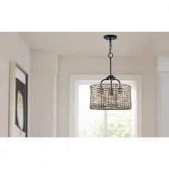 Lavelle Collection 15-5/8 in. 3-Light Natural Rattan Textured Black Global Semi-Flush Mount or Hanging Ceiling Light by Progress Lighting -Progress Lighting Shop textured black progress lighting flush mount lights p350183 031 fa 1000