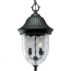 Coventry Collection 2-Light Textured Black Hammered Glass Traditional Outdoor Hanging Lantern Light by Progress Lighting