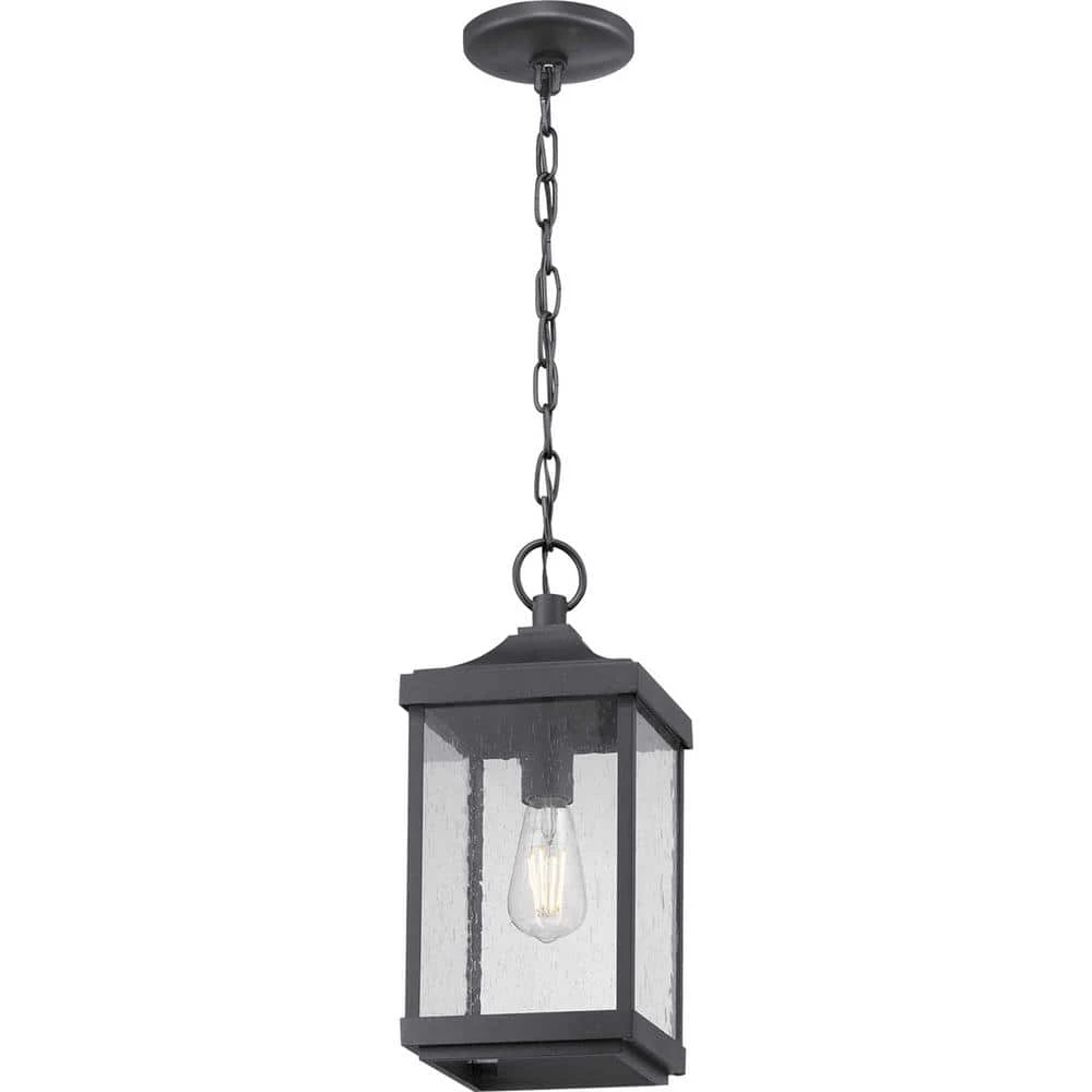 Park Court 1-Light Textured Black Traditional Outdoor Pendant Light with Clear Seeded Glass by Progress Lighting 5 Park Court 1-Light Textured Black Traditional Outdoor Pendant Light with Clear Seeded Glass by Progress Lighting - Image 3