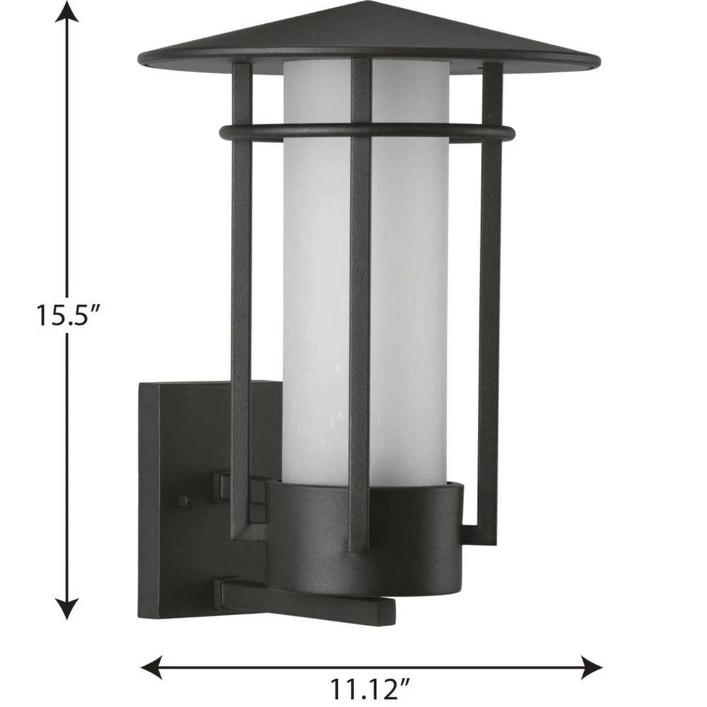 Exton Collection 1-Light Textured Black Etched Seeded Glass Modern Outdoor Large Wall Lantern Light by Progress Lighting 5 Exton Collection 1-Light Textured Black Etched Seeded Glass Modern Outdoor Large Wall Lantern Light by Progress Lighting - Image 3