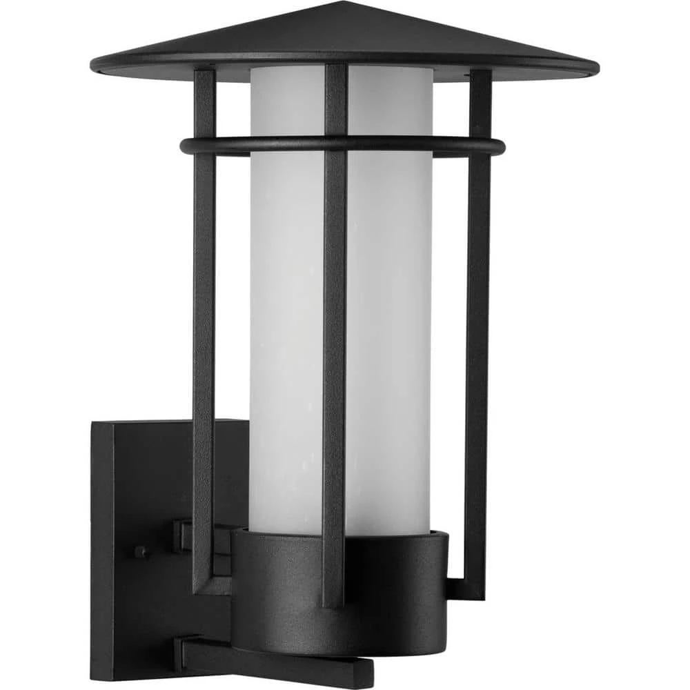 Exton Collection 1-Light Textured Black Etched Seeded Glass Modern Outdoor Large Wall Lantern Light by Progress Lighting 3 Exton Collection 1-Light Textured Black Etched Seeded Glass Modern Outdoor Large Wall Lantern Light by Progress Lighting