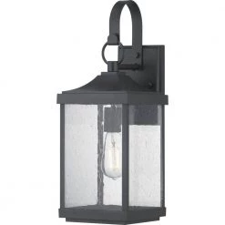 Park Court 19 in. 1-Light Textured Black Traditional Outdoor Wall Lantern with Clear Seeded Glass by Progress Lighting