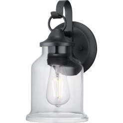 Lindberry 1-Light 11.5 in. Textured Black Outdoor Wall Lantern with Clear Glass by Progress Lighting
