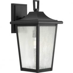 Padgett 1-Light Textured Black Hardwired Outdoor Wall Lantern Sconce with Clear Seeded Glass Shade by Progress Lighting