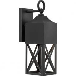 Birkdale 1-Light Textured Black Hardwired Outdoor Large Wall Lantern Sconce Dark Sky Farmhouse by Progress Lighting