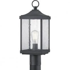 Park Court 1-Light Textured Black Traditional Outdoor Post Lantern with Clear Seeded Glass by Progress Lighting