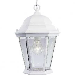 Welbourne Collection 1-Light Textured White Clear Beveled Glass Traditional Outdoor Hanging Lantern Light by Progress Lighting
