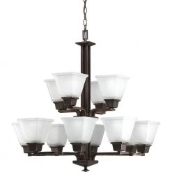 North Park 12-Light Venetian Bronze Chandelier with Etched Glass Shade by Progress Lighting