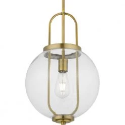 Mitchella 1-Light Vintage Brass Pendant with Clear Glass Globe Shade by Progress Lighting
