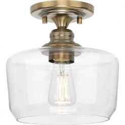 Aiken Collection 1-Light Vintage Brass Clear Glass Farmhouse Flush Mount Light by Progress Lighting