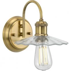 Fayette Collection 1-Light Vintage Brass Clear Glass Farmhouse Bath Vanity Light by Progress Lighting