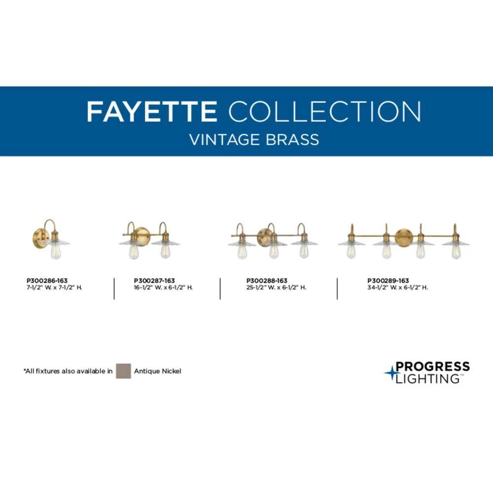 Fayette Collection 3-Light Vintage Brass Clear Glass Farmhouse Bath Vanity Light by Progress Lighting 4 Fayette Collection 3-Light Vintage Brass Clear Glass Farmhouse Bath Vanity Light by Progress Lighting - Image 2