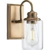Aiken 1-Light Vintage Brass Clear Glass Vintage Wall Light by Progress Lighting 1 Aiken 1-Light Vintage Brass Clear Glass Vintage Wall Light by Progress Lighting -Progress Lighting Shop vintage brass progress lighting vanity lighting p300320 163 64 1000