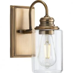 Aiken 1-Light Vintage Brass Clear Glass Vintage Wall Light by Progress Lighting