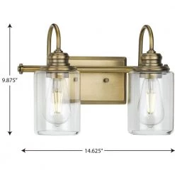 Aiken 2-Light Vintage Brass Clear Glass Vintage Wall Light by Progress Lighting -Progress Lighting Shop vintage brass progress lighting vanity lighting p300321 163 1f 1000