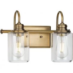 Aiken 2-Light Vintage Brass Clear Glass Vintage Wall Light by Progress Lighting
