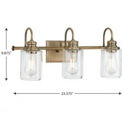 Aiken 3-Light Vintage Brass Clear Glass Farmhouse Bath Vanity Light by Progress Lighting -Progress Lighting Shop vintage brass progress lighting vanity lighting p300322 163 66 1000