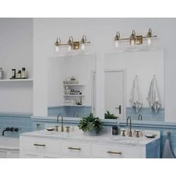 Aiken 3-Light Vintage Brass Clear Glass Farmhouse Bath Vanity Light by Progress Lighting -Progress Lighting Shop vintage brass progress lighting vanity lighting p300322 163 c3 1000