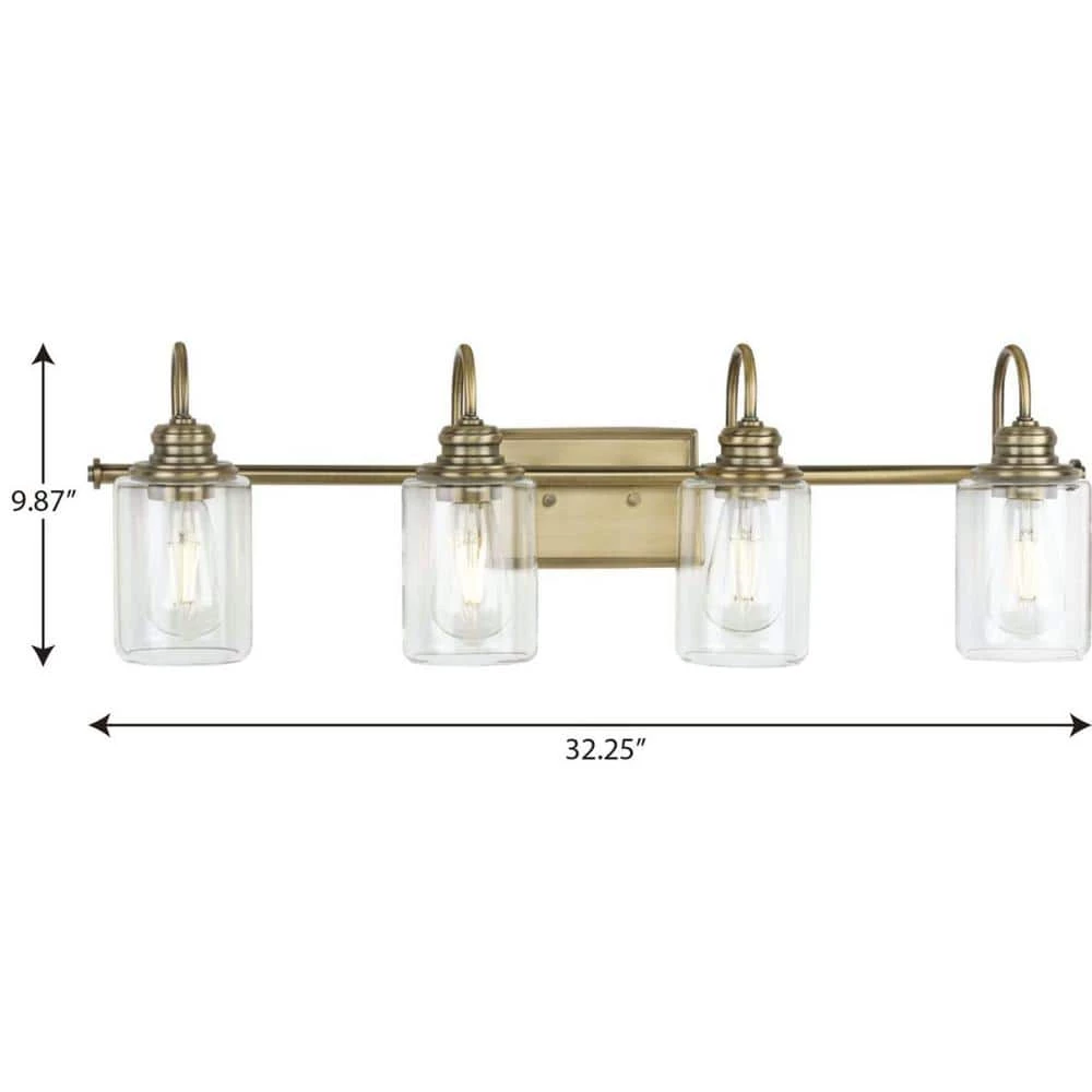 Aiken Collection 4-Light Vintage Brass Clear Glass Vintage Wall Light by Progress Lighting 7 Aiken Collection 4-Light Vintage Brass Clear Glass Vintage Wall Light by Progress Lighting - Image 5