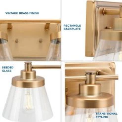 Hinton 24.5 in. 3-Light Vintage Brass Clear Seeded Glass Farmhouse Bath Vanity Light by Progress Lighting -Progress Lighting Shop vintage brass progress lighting vanity lighting p300350 163 4f 1000