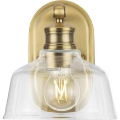 Singleton 7.62 in. 1-Light Vintage Brass Vanity Light with Clear Glass Shade by Progress Lighting -Progress Lighting Shop vintage brass progress lighting vanity lighting p300395 163 1f 1000